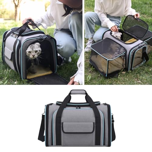 Bequeme Reise-Haustier-Tragetasche, groß, faltbar, belüftet, für Katzen und Hunde, mit verstellbarem Schultergurt, zusammenklappbar, für Katzen und Reisen von DIEKE