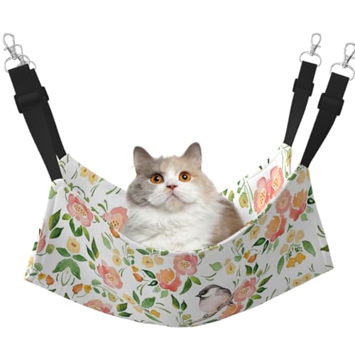 DIEzig Hängematte, Motiv: Blumen und Vögel, mittelgroß, weiches Bett für Kätzchen, Frettchen, Welpen oder kleine Haustiere von DIEzig