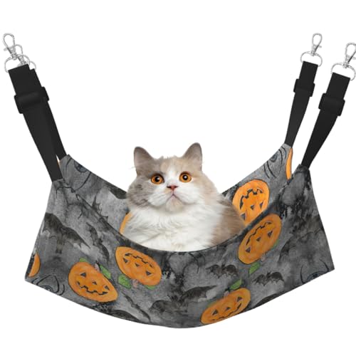 DIEzig Halloween-Hängematte mit Fledermaus, Spinne, Kürbis, mittelgroß, weiches Bett zum Aufhängen, weiches Bett für Kätzchen, Frettchen, Welpen oder kleine Haustiere, Grau von DIEzig