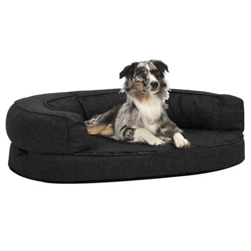 Ergonomische Hundebettmatratze 75x53 cm Leinenoptik Fleece schwarz von DIGBYS