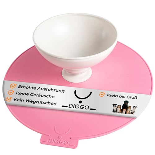 DIGGO - Hunde-Fressnapf 900ml erhöhte Futterschale, Leckkante, flexiblem Gelenk & Unterlage - Lebensmittelechter Kunststoff - Folgt dem natürlichen Essverhalten des Hundes ohne Verschütten (Pink) von DIGGO