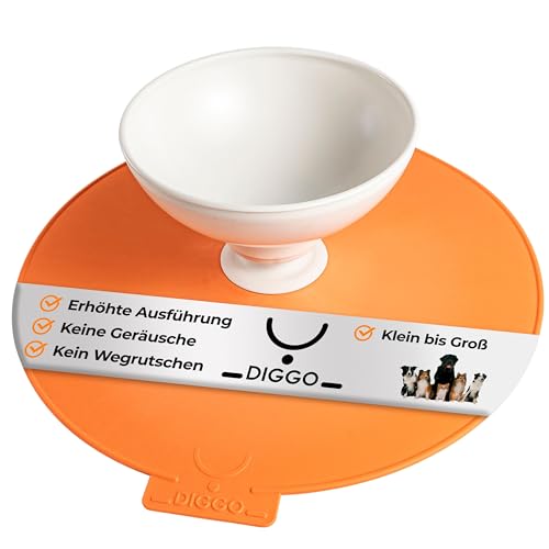 DIGGO - Hundenapf 900ml erhöhte Futterschale, Leckkante, flexiblem Gelenk & Rutschfester Unterlage - Lebensmittelechter Kunststoff spülmaschinenfest - Napf für kleine, mittlere & große Hunde (Orange) von DIGGO
