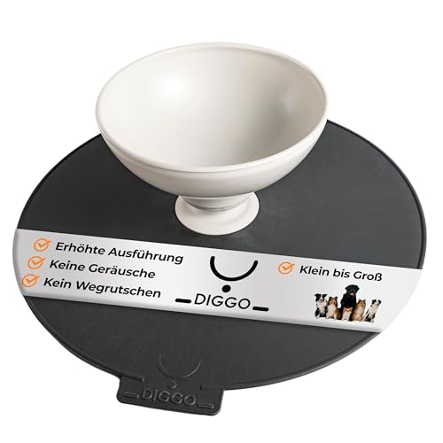 DIGGO - Hundenapf 900ml erhöhte Futterschale, Leckkante, flexiblem Gelenk & rutschfester Unterlage - Lebensmittelechter Kunststoff - Hundeschüssel erhöht für kleine, mittlere & große Hunde (Grau/Weiß) von DIGGO