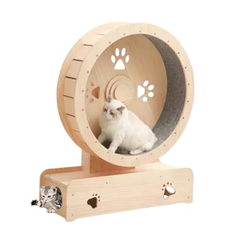 Luxus-Haustierspielzeug-Katzenrad, lautloses Massivholz-Katzenlaufband mit Katzentunnel, Indoor-Fitness 2 Größen Katzenspielzeug von DIIDIIFF