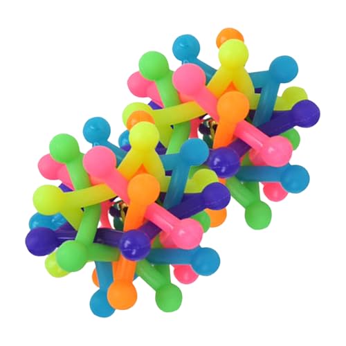 DIKACA 2 Stück Hundespielzeug Kauspielzeug aus Gummi mit Glocke Bunte Hohle Molaren bälle für Zahnpflege und Beschäftigung Kleine Interaktives Lernspielzeug für Hunde zu Hause von DIKACA