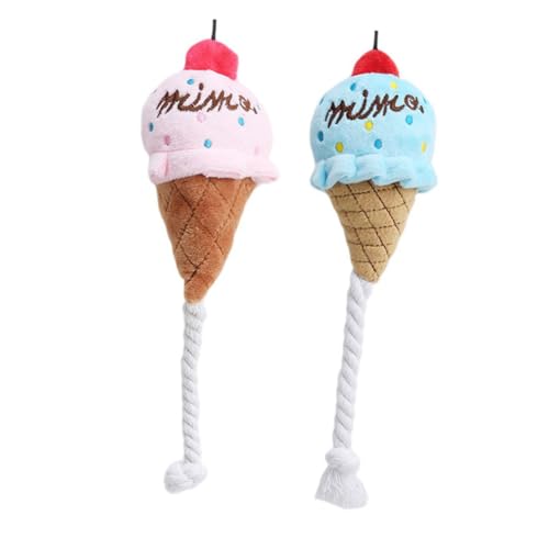 DIKACA 2 Stück Plüsch Hundespielzeug Eiscreme Design Sanftes Langlebiges Quietschspielzeug für Kleine und Mittelgroße Hunde Farbenfrohes Sicheres Kauspielzeug für Spielerisches Training von DIKACA