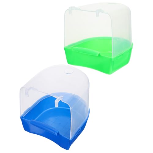 DIKACA 2 Stück Teiliges Hängend für Papageien und Wellensittiche Kunststoff Badebox mit Abgerundeter Form Praktische Vogelsand Wasserschale für Käfigzubehör von DIKACA