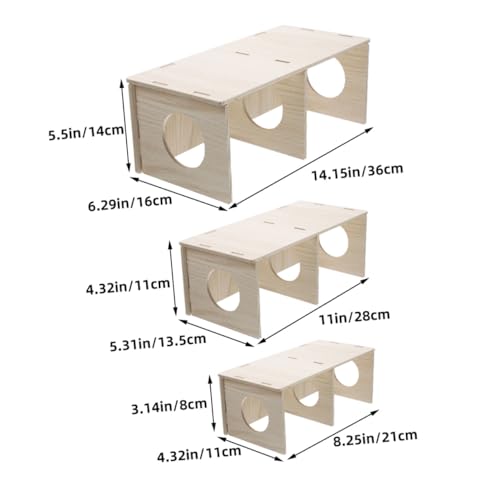DIKACA 3 Stück Hamster-Aktivitätsspielzeug Hamsterhäuser hölzernes Versteck kleines haustierversteck Haus Hamsterhütte Haus Hamsterhaus für den Haushalt Hamster verstecken Holz von DIKACA