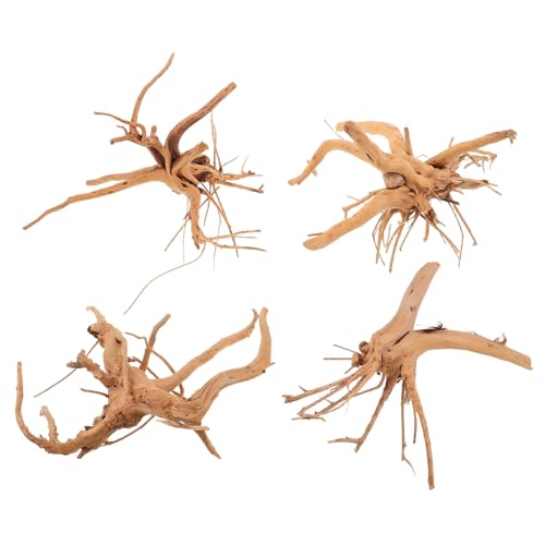 DIKACA 4 Stück 4 teiliges Natürliches Schwemmholz Aquarium Deko pro Wasserresistente Holzäste für Garnelen Betta Fische und Reptilien Lebensechte Struktur zur Habitatgestaltung von DIKACA