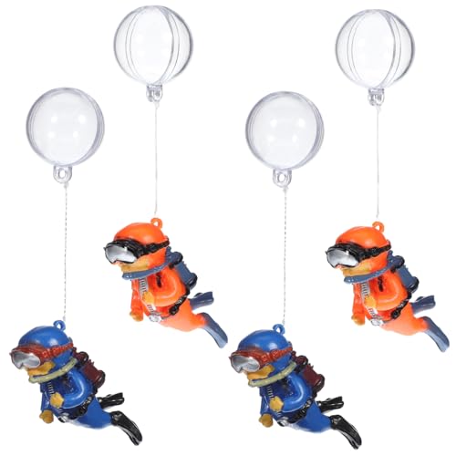 DIKACA 4 Stück Teiliges Aquarium Dekor mit Schwimmenden Tauchern in Blau und Orange Lebensechte Fisch Tank Accessoires aus Langlebigem PVC Vielseitige Unterwasser Deko für Aquarium und von DIKACA