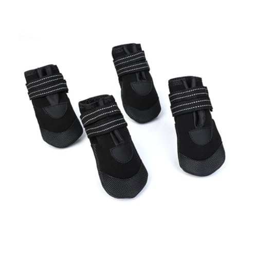 DIKACA 4 Stück Teiliges Wasserdichtes Winter hundeschuhe Warme rutschfeste Hundestiefel aus Neopren mit Atmungsaktivem Mesh Reflektierendem Design Verstellbarem Elastikband für Kleine von DIKACA