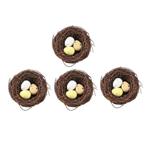 DIKACA 4 Stück Vogel -Nest -Eier -Ornamente Nester Miniatur künstlich Nein Vogelnest Ostervögel nisten Vögel Nest Decor Rattan von DIKACA