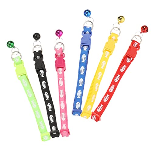 DIKACA 6-teiliges Hundehalsband-Set für Kätzchen verstellbares Haustierhalsband mit entzückendem Druck Katzen-/Hundehalsband Glöckchen von DIKACA