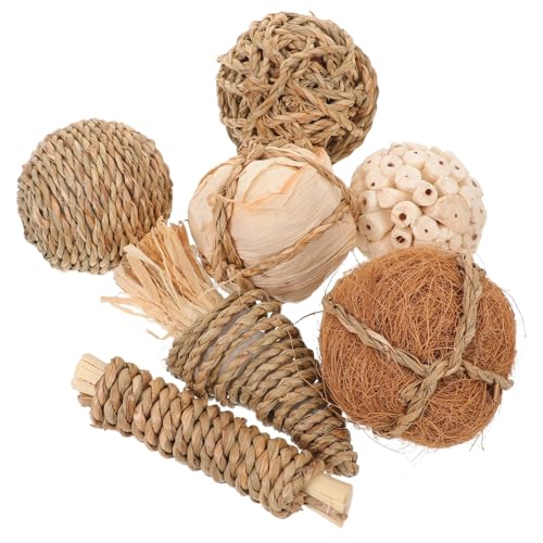 DIKACA 7 Stück Teiliges Gras-kau-bälle für Kleintiere Natürliche Stresslindernde Spielzeuge für Kaninchen Meerschweinchen Hamster und Frettchen Sichere Beschäftigung für Gesunde Zähne und von DIKACA