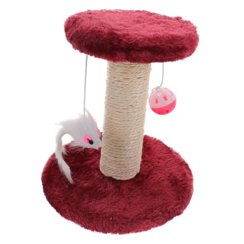DIKACA Doppelstöckiger Kratzbaum mit Sisal kratzsäule und Hängenden Bällen Weiches Plüschmaterial Kratzfestes Katzenmöbel für Innenräume Dekorativer Kratzbaum für Katzen Weinrot von DIKACA