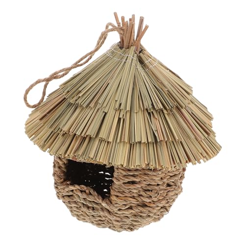 DIKACA Hängendes Handgewebtes Vogelhaus aus Gras Kreatives Nistnest für Wetterfest für Gartendekoration Sicheres Zuhause für Vögel im Freien von DIKACA