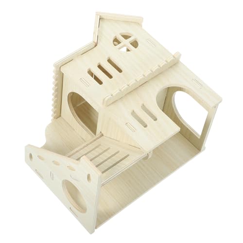 DIKACA Hamster Versteck aus Natürlichem Holz Mehrstöckiges Kleintierhaus Sicherer Rückzugsort für Hamster und Meerschweinchen Spielerisches Versteck zum Klettern und Verstecken für von DIKACA
