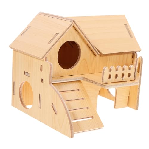 DIKACA Hamsterhaus Holz Hideout Nagerhaus Doppelstock Haustier Versteck Holzspielzeug Robust für Hamster und Ratten Innenbereich Zubehör Haustierhaus Spielplatz von DIKACA