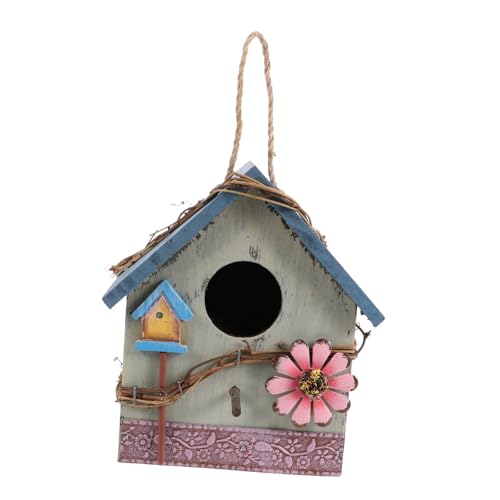 DIKACA Holz Vogelhaus für Draußen Hängendes Nistkasten mit Grünem Metallwand Design Wetterfestes Futterhäuschen für Gartenvögel und Papageien Dekoratives Wildvogelhaus für Terrasse von DIKACA