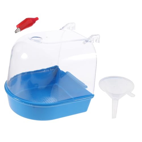 DIKACA Kleine Vogelbadewanne mit Wasserzufuhr und Trichter Umweltfreundlich und Robust Geeignet für Papageien und Kleine Vögel Vogel Duschbecken für Reinigen im Käfig Blau von DIKACA