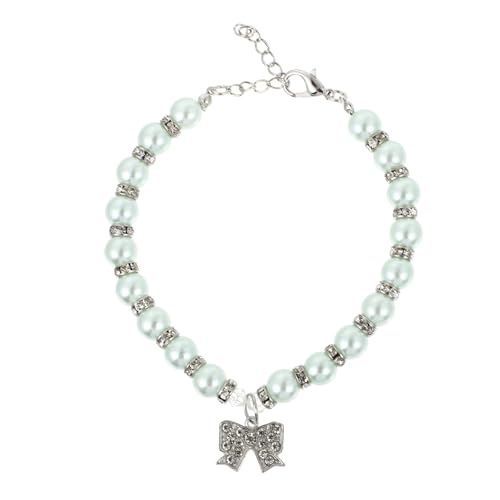 DIKACA Modisches Haustierhalsband aus Legiertem Material mit Verstellbarem Schmuckverschluss Zierlicher Schleife und Eleganten Blauen Perlen Komfortabel für Kleine bis Mittelgroße Hunde von DIKACA