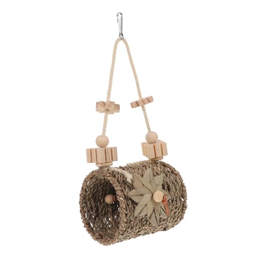 DIKACA Natürliches Papageien zum Aufhängen aus Robustem Rattan und Holz mit Bunten Perlen Sicherer Kauspielzeug Tunnel für Wellensittiche Nymphensittiche und Andere Vögel Fördert von DIKACA