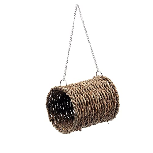 DIKACA Parrot Hammock aus Natürlichem Stroh Warmes Winternest mit Weichem Baumwollplüsch Hängende Kuschelhöhle für Kleine Haustiere Wie Vögel Hamster und Meerschweinchen Komfortables von DIKACA