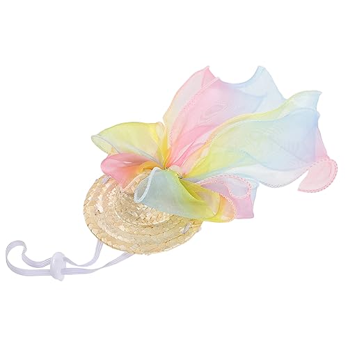 DIKACA Sommerliche Pet Cosplay Strohhut mit Buntband Schleife Leichter Handgefertigter Sonnenschutz für Kleine Hunde und Katzen Modisches Atmungsaktives Haustierzubehör für und Partys von DIKACA