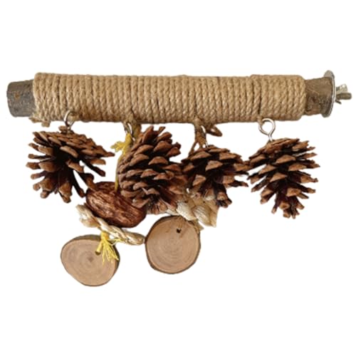DIKACA Vogel sitzstange aus Naturholz mit Kiefernzapfen und Hanfseil Kratzfestes Papageien Käfig Holzstange für Wellensittiche und Papageien zur Beschäftigung und Schnabelpflege von DIKACA
