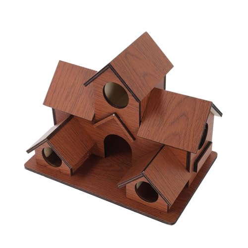 DIKACA Wetterbeständiges Holz Vogelhaus mit Nestlöchern Mehrlochiges Vogelnistkasten für Garten und Balkon Einfache Natürliche Outdoor Dekoration von DIKACA