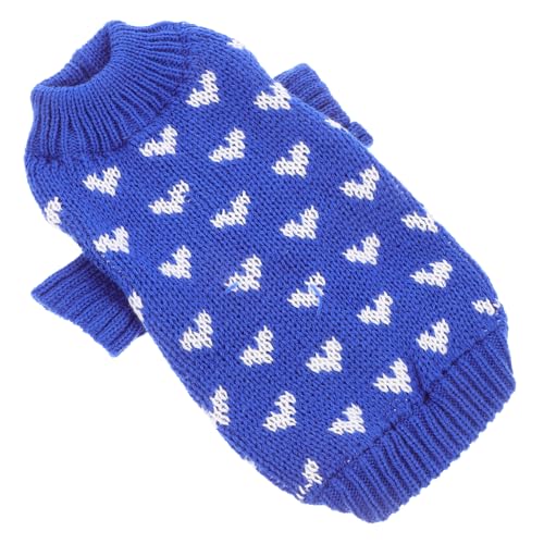 DIKACA Winterwarmer Hundepullover mit Herz-Muster Gestrickter Hautfreundlicher Hundepullover für Kleine und Mittlere Hunde Weicher Leichter Haustierpullover in Blau S von DIKACA