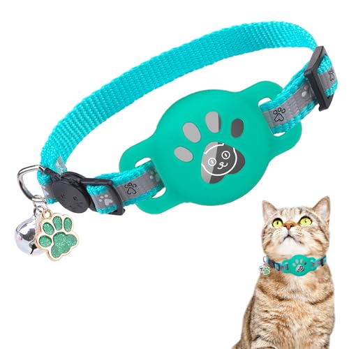 DILLYBUD Airtag Katzenhalsband, Breakaway, Reflektierendes Kätzchenhalsband mit Glocke und Apple Air Tag Halter, GPS Niedliches Katzenhalsband, leuchtet im Dunkeln, Haustierhalsbänder für Jungen von DILLYBUD
