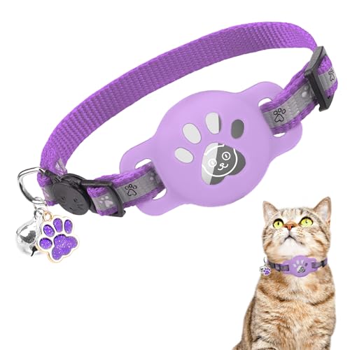 DILLYBUD Airtag Katzenhalsband, Breakaway, Reflektierendes Kätzchenhalsband mit Glocke und Apple Air Tag Halter, GPS Niedliches Katzenhalsband, leuchtet im Dunkeln, Haustierhalsbänder für Jungen von DILLYBUD