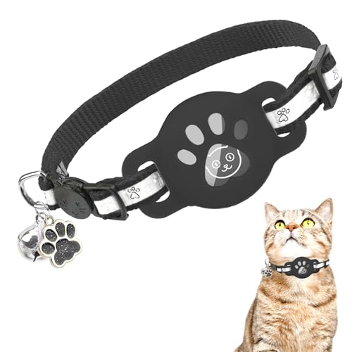 DILLYBUD Airtag Katzenhalsband Breakaway, Reflektierendes Kätzchenhalsband mit Glocke und Apple Air Tag Halter, GPS Niedliches Katzenhalsband, leuchtet im Dunkeln, Haustierhalsbänder für Junge Mädchen von DILLYBUD