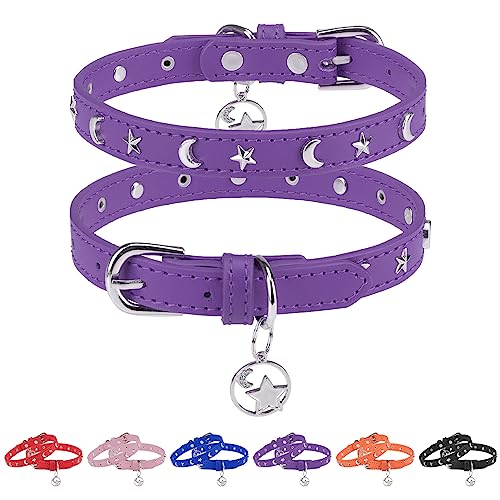 DILLYBUD Hundehalsband aus Leder für Welpen, kleine, mittelgroße Hunde, verstellbares Stern-Mond-Nieten-Haustierhalsband mit rostfreier Metallschnalle und Charms, Hundehalsbänder für Jungen und DILLYBUD Hundehalsband aus Leder für Welpen, kleine, mittelgroße Hunde, verstellbares Stern-Mond-Nieten-Haustierhalsband mit rostfreier Metallschnalle und Charms, Hundehalsbänder für Jungen und von DILLYBUD
