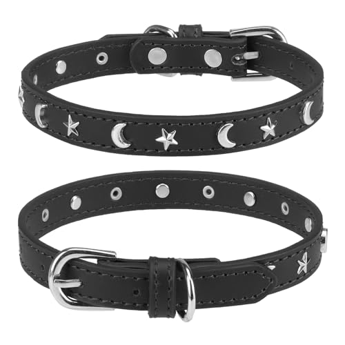 DILLYBUD Hundehalsband aus Leder für Welpen, kleine, mittelgroße Hunde, verstellbares Stern-Mond-Nieten-Haustierhalsband mit rostfreier Metallschnalle und Charms, Hundehalsband für Jungen und Mädchen, DILLYBUD Hundehalsband aus Leder für Welpen, kleine, mittelgroße Hunde, verstellbares Stern-Mond-Nieten-Haustierhalsband mit rostfreier Metallschnalle und Charms, Hundehalsband für Jungen und Mädchen, von DILLYBUD