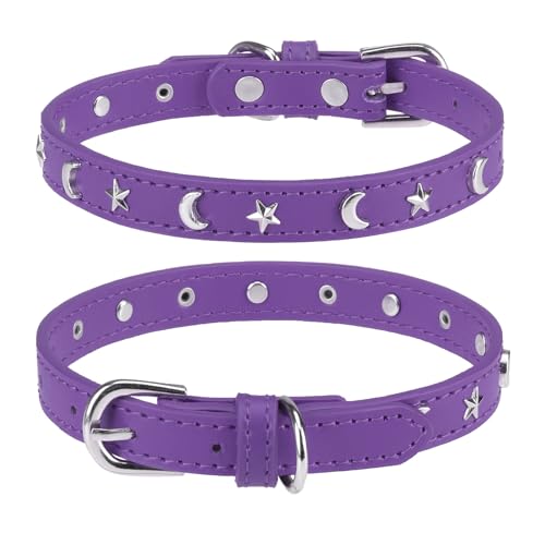 DILLYBUD Hundehalsband aus Leder für Welpen, kleine, mittelgroße Hunde, verstellbares Stern-Mond-Nieten-Haustierhalsband mit rostfreier Metallschnalle und Charms, XS S, Hundehalsbänder für Jungen und DILLYBUD Hundehalsband aus Leder für Welpen, kleine, mittelgroße Hunde, verstellbares Stern-Mond-Nieten-Haustierhalsband mit rostfreier Metallschnalle und Charms, XS S, Hundehalsbänder für Jungen und von DILLYBUD