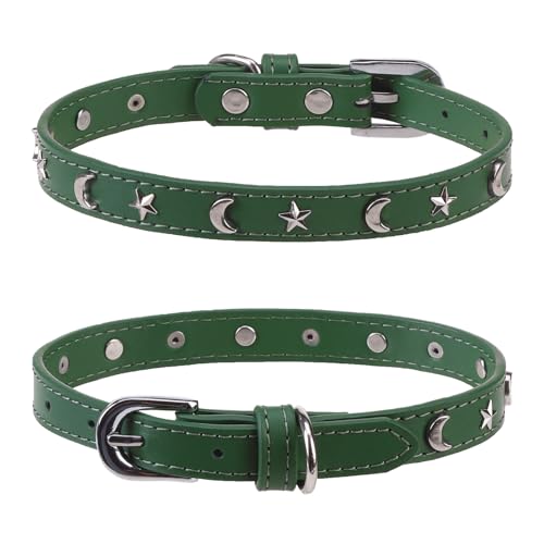 DILLYBUD Hundehalsband aus Leder für Welpen, kleine, mittelgroße Hunde, verstellbares Stern-Mond-Nieten-Haustierhalsband mit rostfreier Metallschnalle und Charms, XS S, Hundehalsbänder für Jungen und DILLYBUD Hundehalsband aus Leder für Welpen, kleine, mittelgroße Hunde, verstellbares Stern-Mond-Nieten-Haustierhalsband mit rostfreier Metallschnalle und Charms, XS S, Hundehalsbänder für Jungen und von DILLYBUD