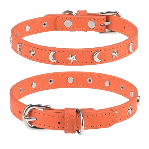 DILLYBUD Hundehalsband aus Leder für Welpen, kleine, mittelgroße Hunde, verstellbares Stern-Mond-Nieten-Haustierhalsband mit rostfreier Metallschnalle und Charms, XS S, Hundehalsbänder für Jungen und DILLYBUD Hundehalsband aus Leder für Welpen, kleine, mittelgroße Hunde, verstellbares Stern-Mond-Nieten-Haustierhalsband mit rostfreier Metallschnalle und Charms, XS S, Hundehalsbänder für Jungen und von DILLYBUD