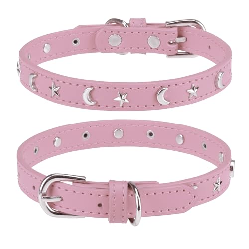 DILLYBUD Hundehalsband aus Leder für Welpen, kleine, mittelgroße Hunde, verstellbares Stern- und Mond-Nieten-Haustierhalsband mit rostfreier Metallschnalle und Charms, XS S Hundehalsbänder für Jungen DILLYBUD Hundehalsband aus Leder für Welpen, kleine, mittelgroße Hunde, verstellbares Stern- und Mond-Nieten-Haustierhalsband mit rostfreier Metallschnalle und Charms, XS S Hundehalsbänder für Jungen von DILLYBUD