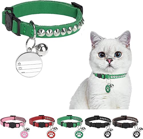 DILLYBUD Katzenhalsband aus Leder, personalisierbar, mit Nietenglocke und Sicherheitsschnalle, Nieten, Nieten, für Jungen, Mädchen, Katzen, Kätzchen, 22,9 cm – 29,2 cm, Grün DILLYBUD Katzenhalsband aus Leder, personalisierbar, mit Nietenglocke und Sicherheitsschnalle, Nieten, Nieten, für Jungen, Mädchen, Katzen, Kätzchen, 22,9 cm – 29,2 cm, Grün von DILLYBUD