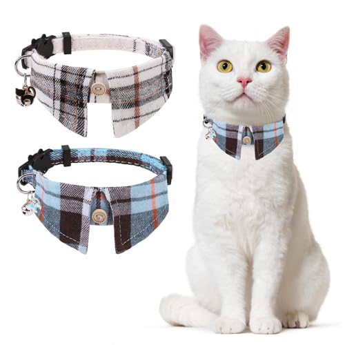 DILLYBUD Katzenhalsband mit Glöckchen, Katzenhalsband für Mädchen, Jungen, Katzen, mit abnehmbarer Fliege, 2 Stück, niedliches Karomuster, Fliege für weibliche und männliche Welpen, Haustiere von DILLYBUD