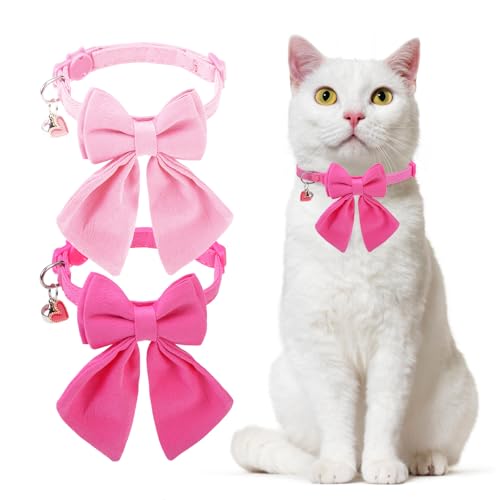 DILLYBUD Katzenhalsband mit Glöckchen, rosa Katzenhalsband mit Fliege für Mädchen, Katzen, kleine Katzen, Halsband mit Schleife für Frühling und Sommer, 2 Stück, weich, niedlich, solide von DILLYBUD