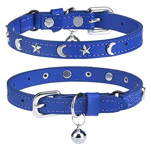 DILLYBUD Leder-Katzenhalsbänder für Jungen, Mädchen, Katzen, mit Glocke und elastischem Sicherheitsgürtel, personalisierte Stern- und Mondnieten, verstellbare sichere Schnalle,30.5 cm, Blau DILLYBUD Leder-Katzenhalsbänder für Jungen, Mädchen, Katzen, mit Glocke und elastischem Sicherheitsgürtel, personalisierte Stern- und Mondnieten, verstellbare sichere Schnalle,30.5 cm, Blau von DILLYBUD