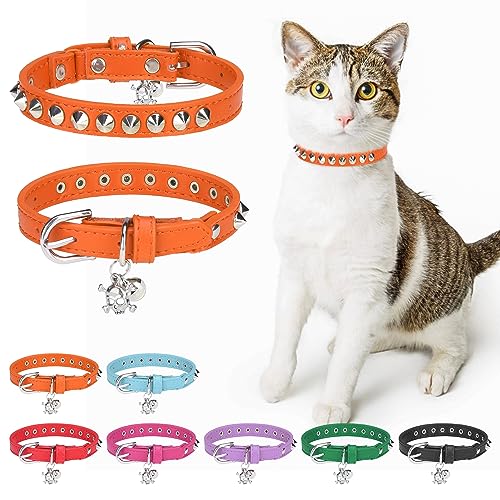 DILLYBUD Leder-Katzenhalsband für Jungen, Mädchen, Katzen, mit Glöckchen und elastischem Sicherheitsgürtel, personalisierte Nieten, verstellbare sichere Schnalle, Halsband mit Totenkopf-Anhänger für DILLYBUD Leder-Katzenhalsband für Jungen, Mädchen, Katzen, mit Glöckchen und elastischem Sicherheitsgürtel, personalisierte Nieten, verstellbare sichere Schnalle, Halsband mit Totenkopf-Anhänger für von DILLYBUD