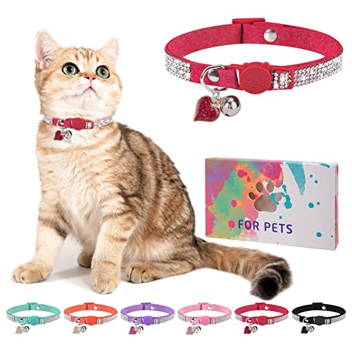 DILLYBUD Strass-Katzenhalsband mit Glöckchen, Diamant-Katzenhalsband mit Sicherheitsschnalle, Schnellverschluss, für Mädchen, Jungen, kleine Kätzchen, Haustiere, Welpen, niedlich, weich, weiblich von DILLYBUD