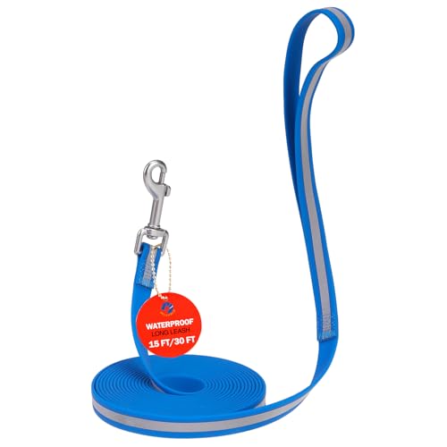 DILLYBUD Wasserdichte, reflektierende Hundeleine für Training, robuste lange Leine mit Griff, 4,5 m, für kleine, mittelgroße und große Hunde, Outdoor-Camping, Wandern und Rückruf, Blau, 4,5 m DILLYBUD Wasserdichte, reflektierende Hundeleine für Training, robuste lange Leine mit Griff, 4,5 m, für kleine, mittelgroße und große Hunde, Outdoor-Camping, Wandern und Rückruf, Blau, 4,5 m von DILLYBUD