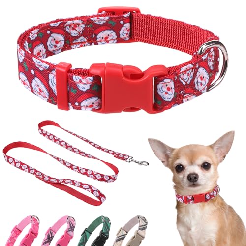 DILLYBUD Weihnachts-Hundehalsband, kleines Hundehalsband und Leine, mit Schnellverschluss-Schnalle, verstellbare Nylon-Haustierhalsbänder mit Leine für Spaziergänge, Spielen, Training DILLYBUD Weihnachts-Hundehalsband, kleines Hundehalsband und Leine, mit Schnellverschluss-Schnalle, verstellbare Nylon-Haustierhalsbänder mit Leine für Spaziergänge, Spielen, Training von DILLYBUD