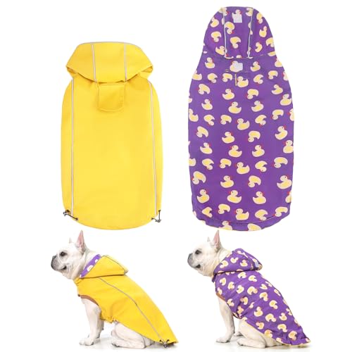 DILLYBUD Wendbarer Hunde-Regenmantel für kleine, mittelgroße und große Hunde, reflektierend, wasserdicht, winddicht, mit Kapuze, zupfender Poncho für Herbst und Winter, stilvolle Jacke für Hunde, von DILLYBUD