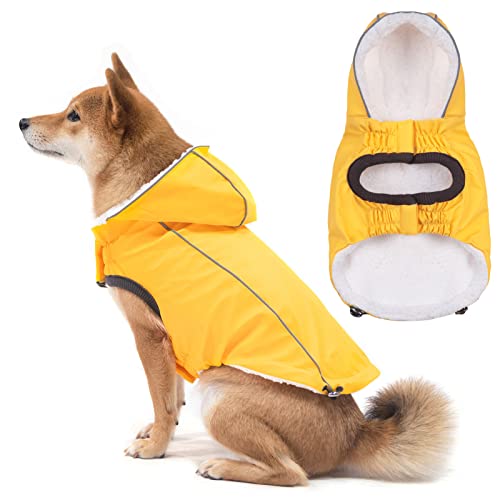 DILLYBUD Winter-Hunde-Regenmanteljacke, wasserdicht, winddicht, mit Kapuze, Hundekleidung für kalte Tage, Gelb XS von DILLYBUD